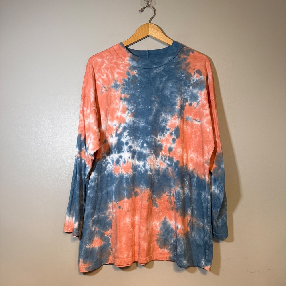 We The Free Free People Blue Coral Tie Dye Oversized Long Sleeve Tee Shirt L